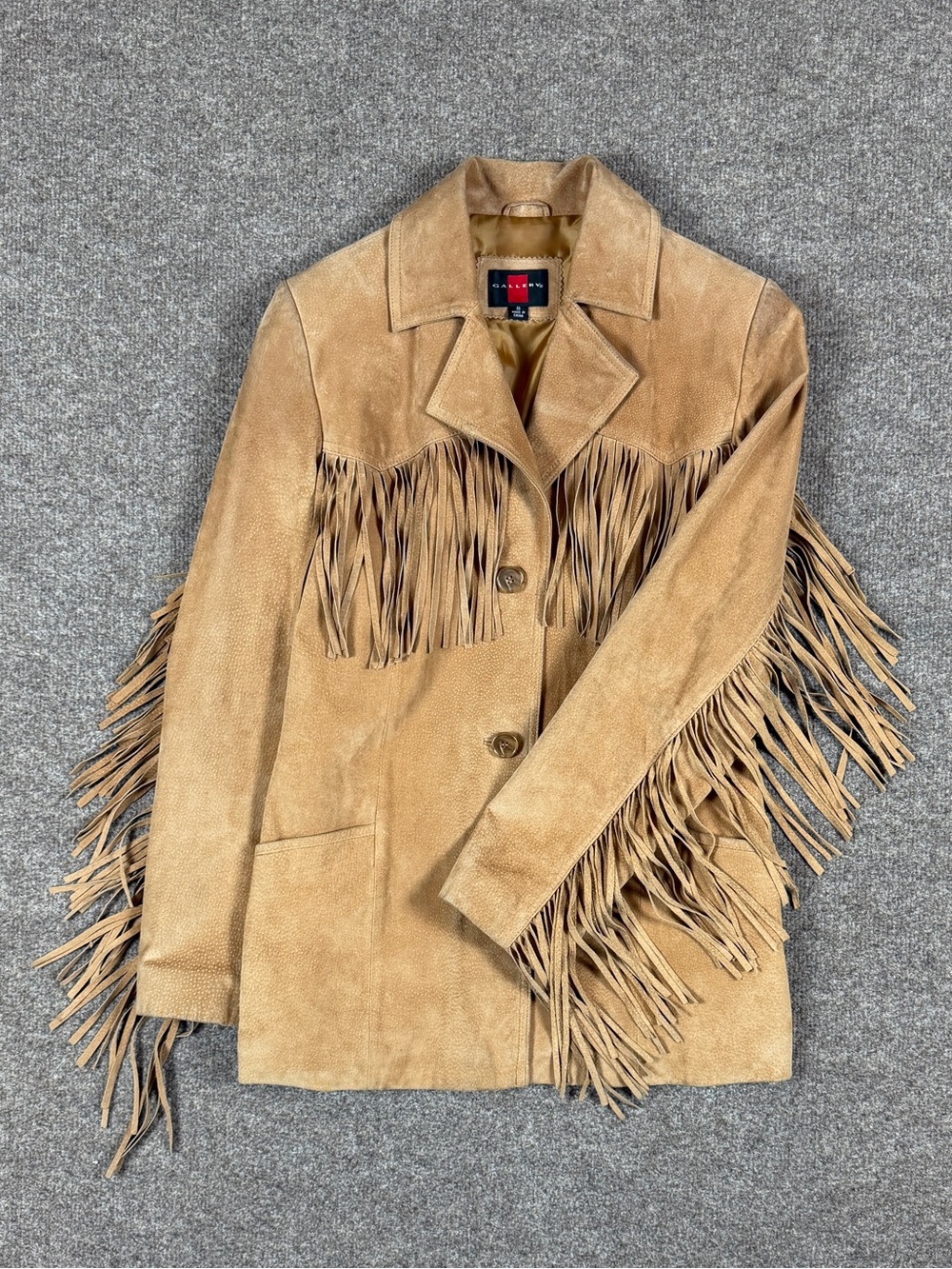 Vintage Gallery Tan Suede Leather Fringe Blazer Jacket Women’s Small Western Y2K - Picture 4 of 12